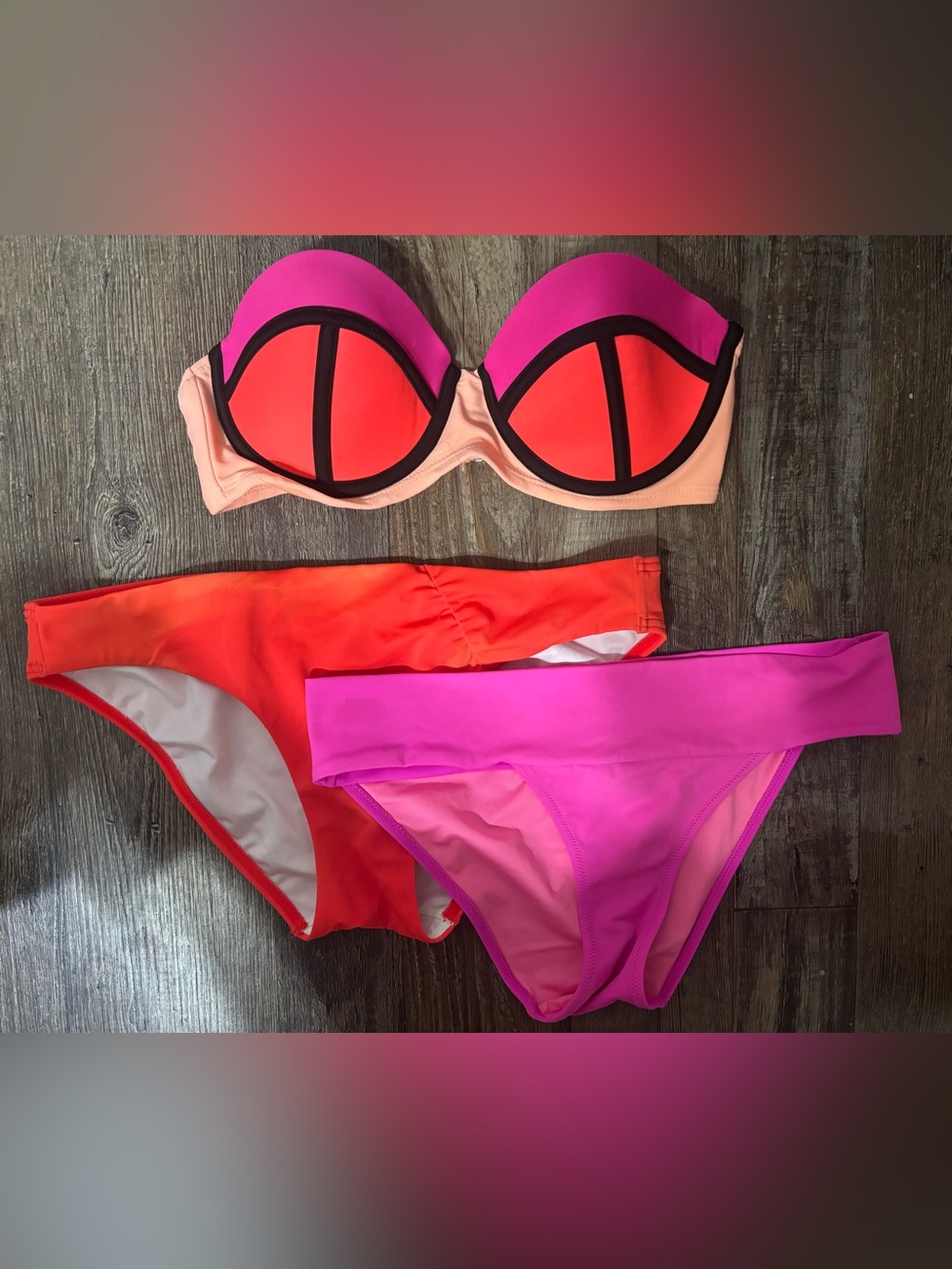 Women’s Neon Colorblock Bikini Set - Pink & Coral